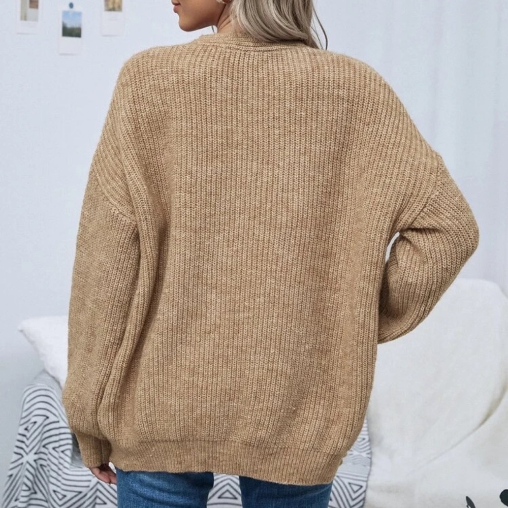 Soft knit drop shoulder oversized cardigan sweater tan - Picture 2 of 16